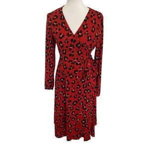 CAbi #5571 Siren Red Leopard Wrap Dress Medium Animal Print Cheetah